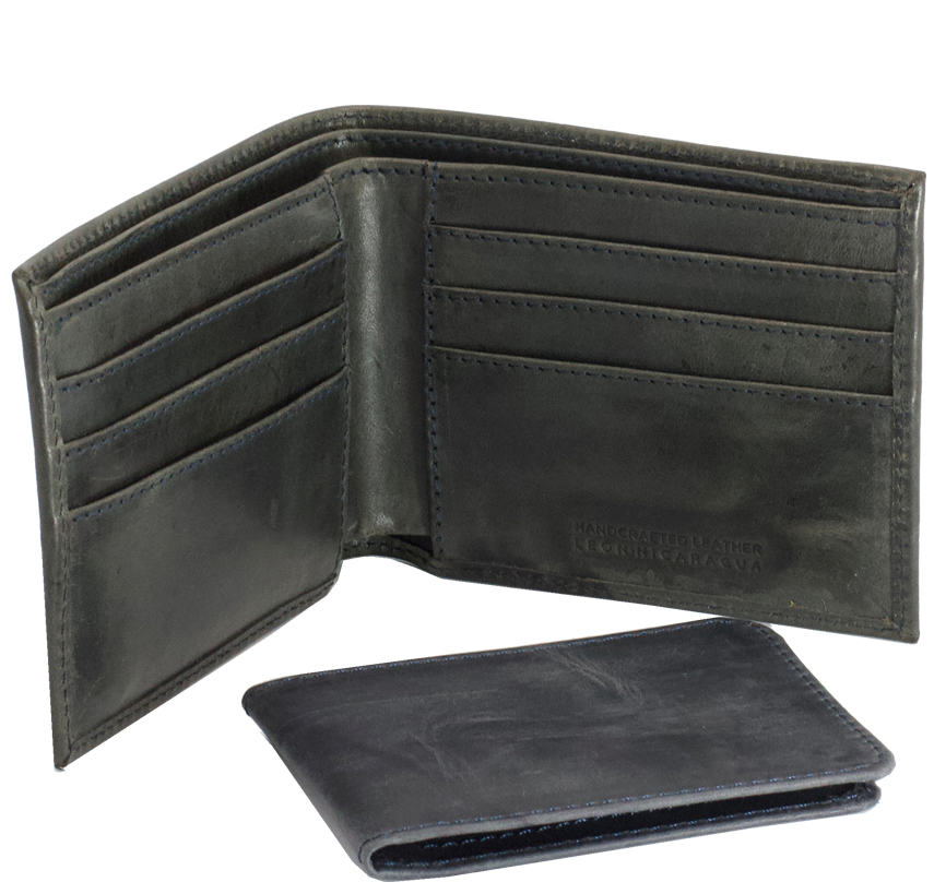 Bifold Leather Wallet in Electric Black